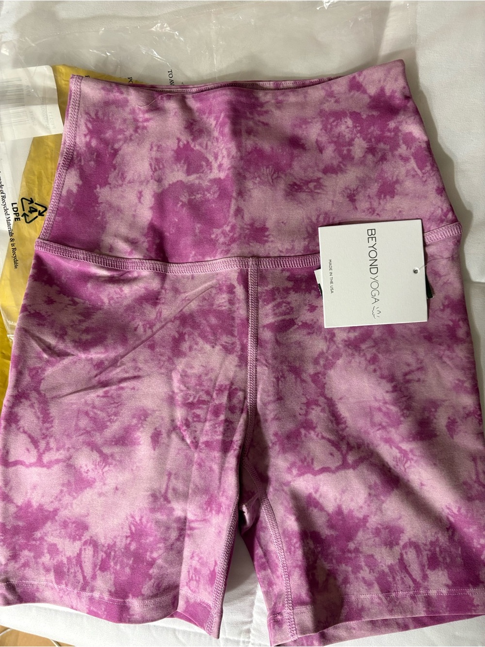 Beyond Yoga Pink Tie-Dye High-Waist Bike Shorts